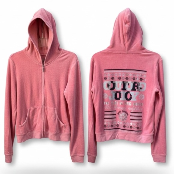 Juicy Couture Jackets & Blazers - Juicy Couture Vintage Y2K Hoodie Jacket Barbie French Terry Pocket Logo Velour M